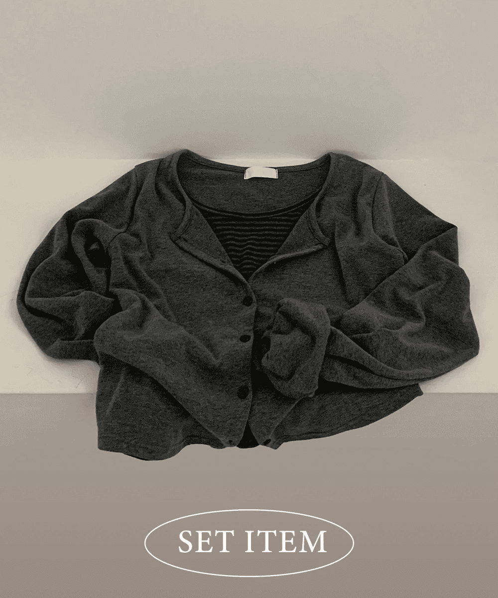 [Y2K Preppy Style] Stripe Layered Cardi Set 
