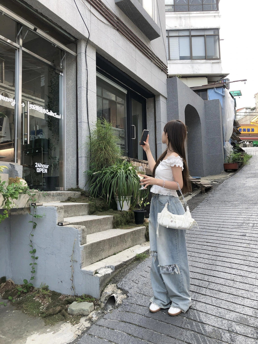 【OOTJ】Damaged Washing Wide Denim 