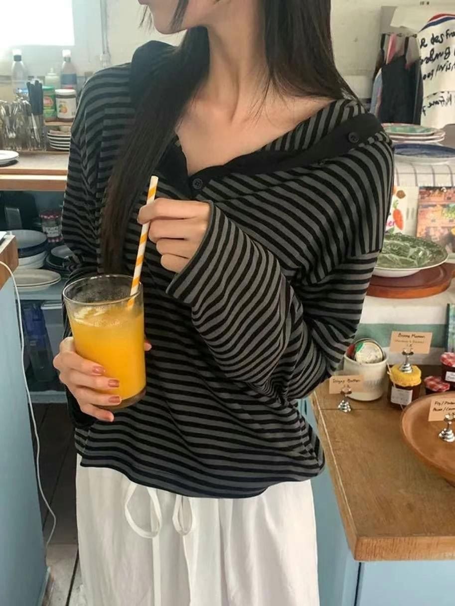 【🎧y2k vibe】Stripe Hoodie Tee 