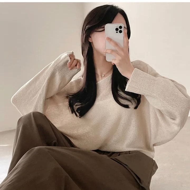 Orders surge! Basic loose-fitting knit long-sleeved shirt