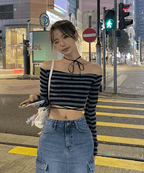 【🩶Korean Style Sexy】Ribbon Strap Off Shoulder Top 