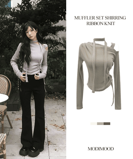 【ONNI Elegance】Shirring Ribbon Knit Set 