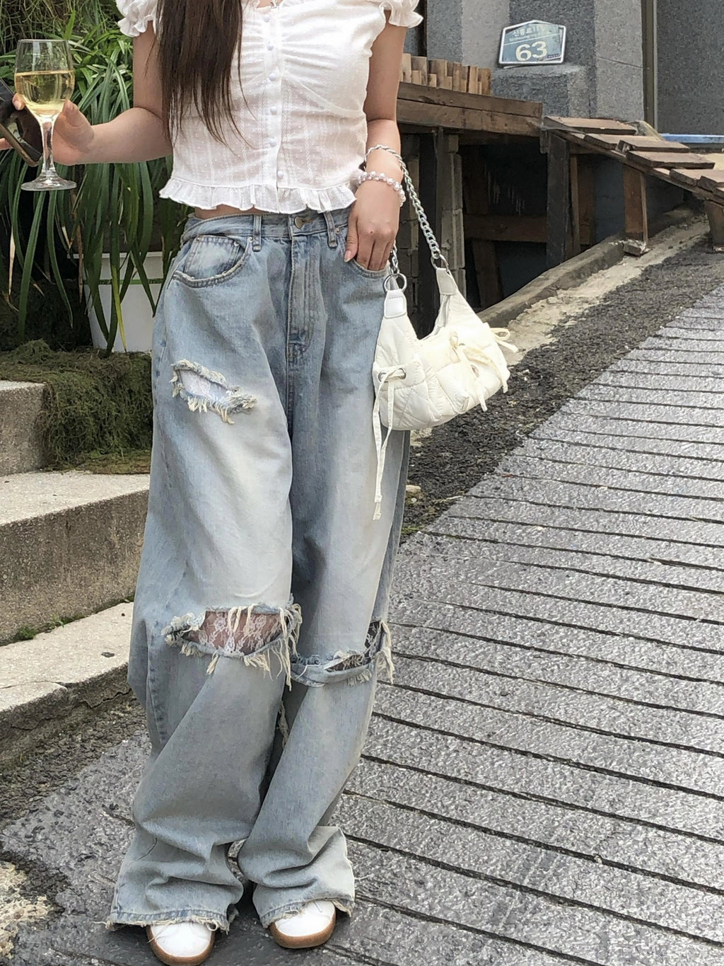 【OOTJ】Damaged Washing Wide Denim 