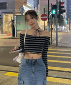 【🩶Korean Style Sexy】Ribbon Strap Off Shoulder Top 