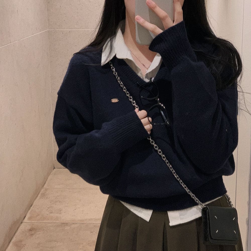 【🌷New Spring Arrivals】Label V-Neck Knit 