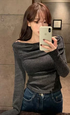 【🖤A Radiant Complexion for Your Date】Shoulder Shirring Knit 