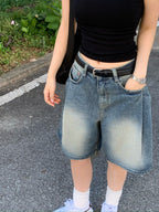 [Lazy Style] Balloon Denim Half Pants