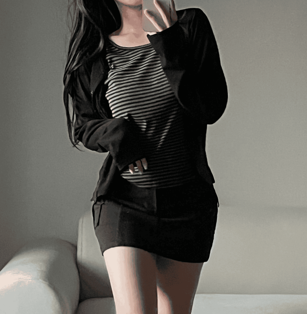 [Y2K Preppy Style] Stripe Layered Cardi Set 