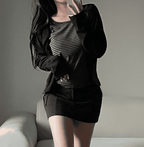 [Y2K Preppy Style] Stripe Layered Cardi Set 