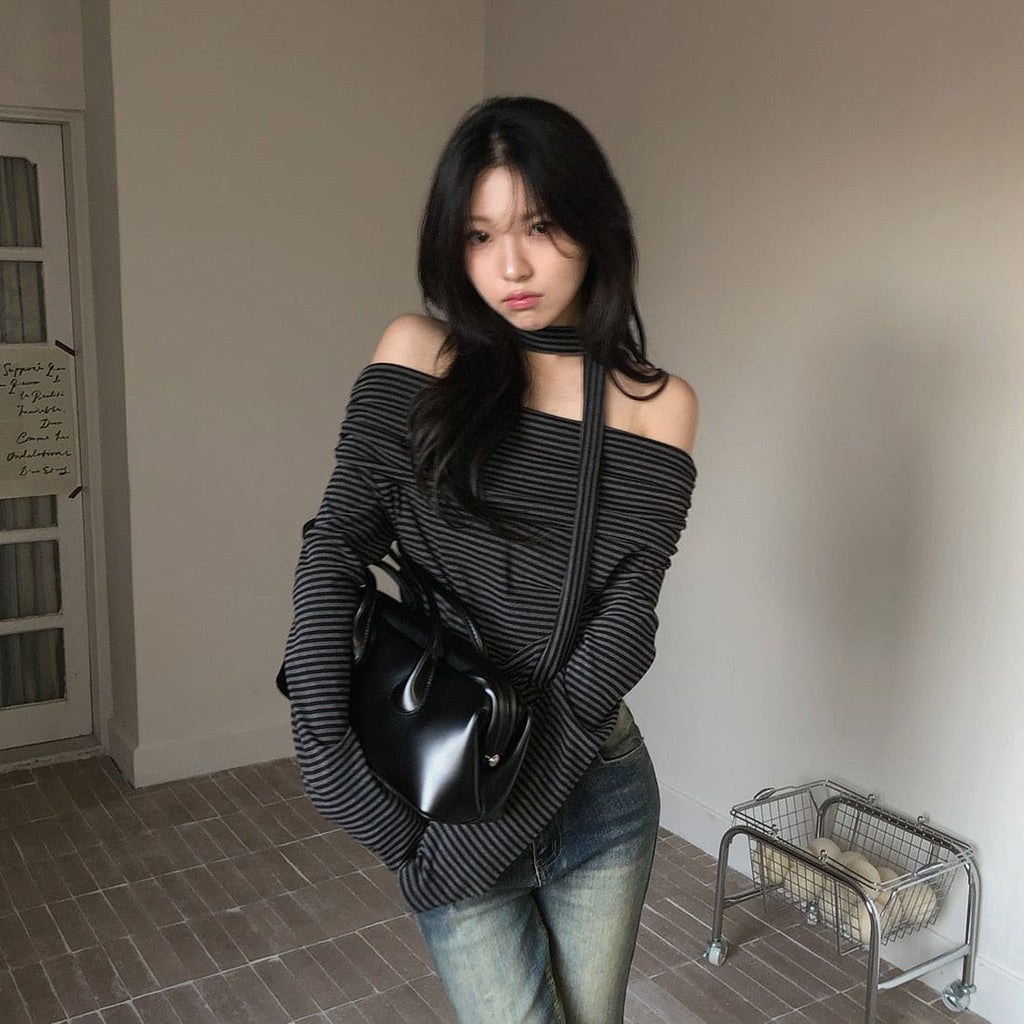 【🗝️Date Essential】Stripe Off Shoulder Set 