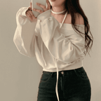 [Stylish Casual] Off-Shoulder Sweatshirt Scarf Set 