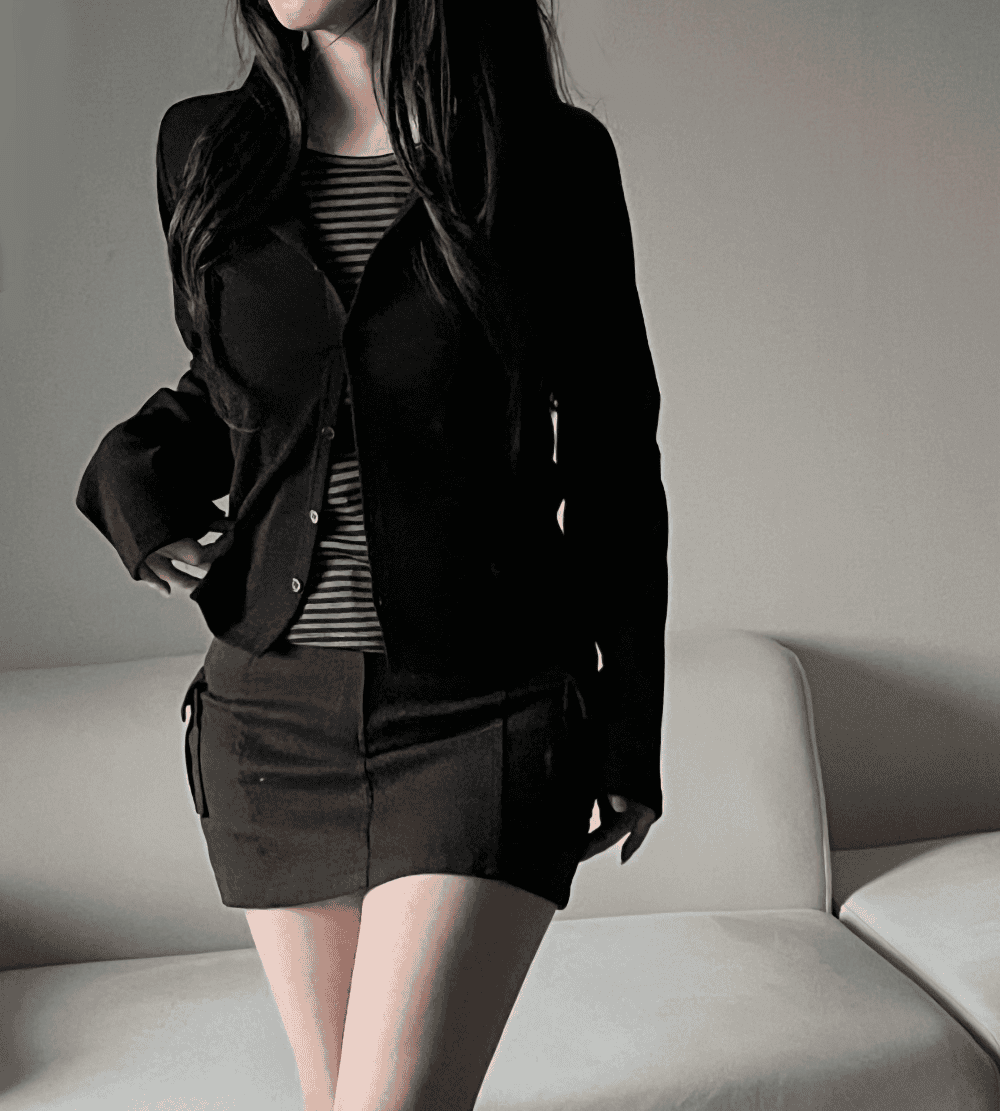 [Y2K Preppy Style] Stripe Layered Cardi Set 