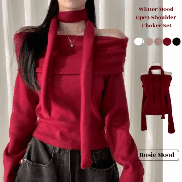 Breezy Off Shoulder Scarf Set 
