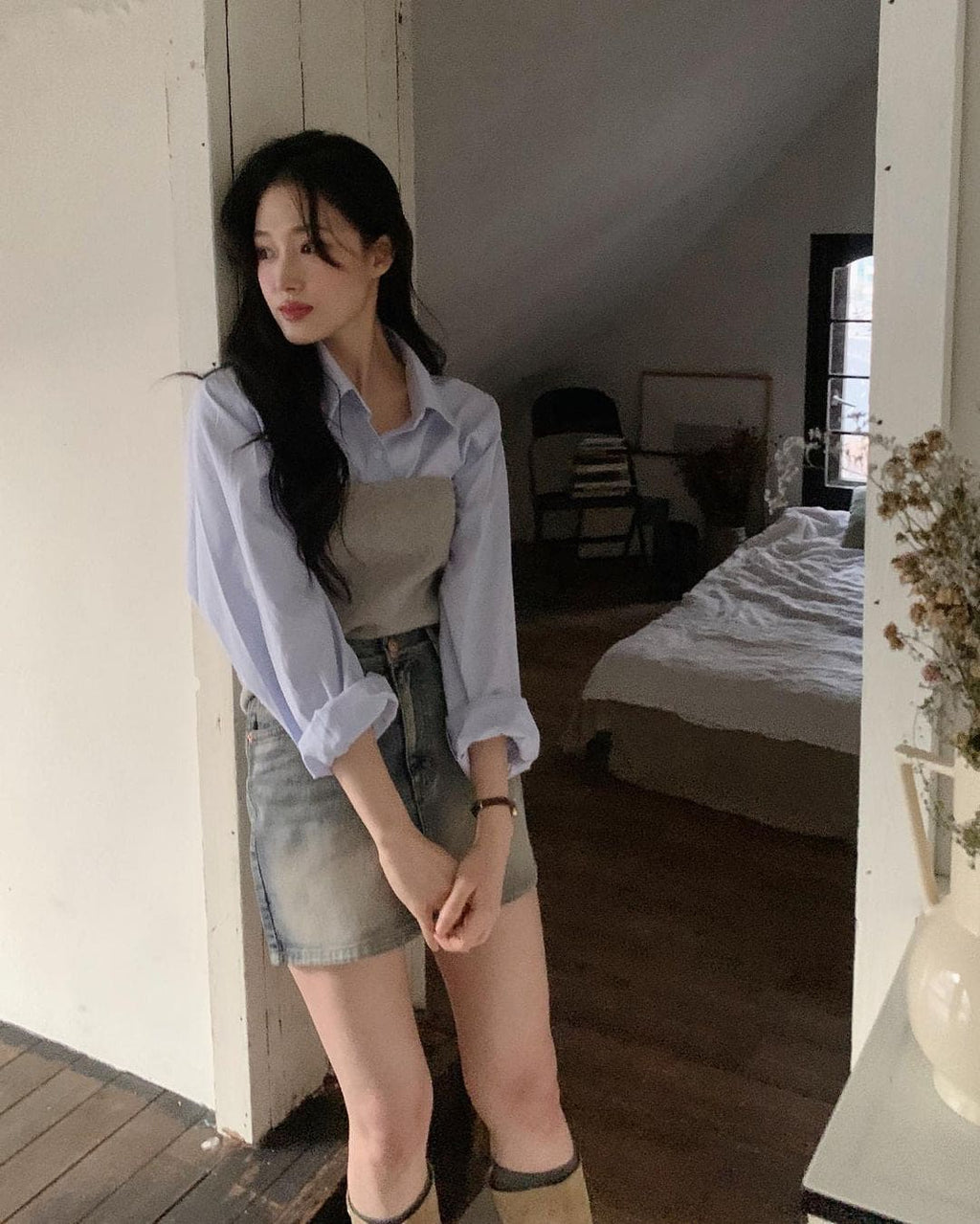 [Korean Hot Item!] Washing Denim Mini Skirt 