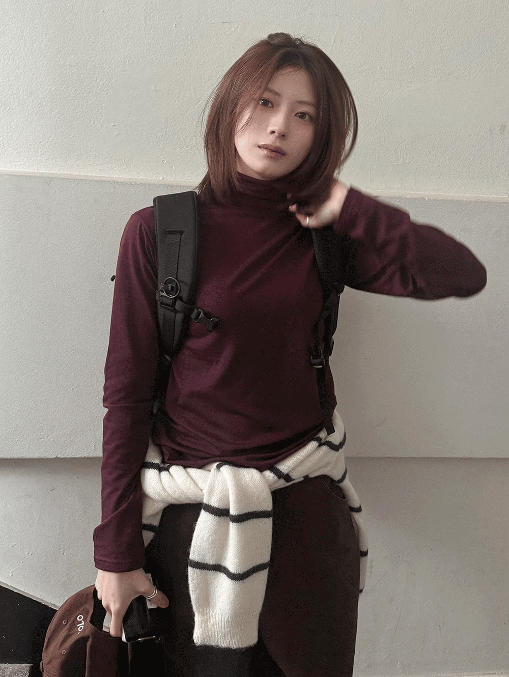 Korean-style MADE! Soft, fitted, brushed fleece turtleneck tee