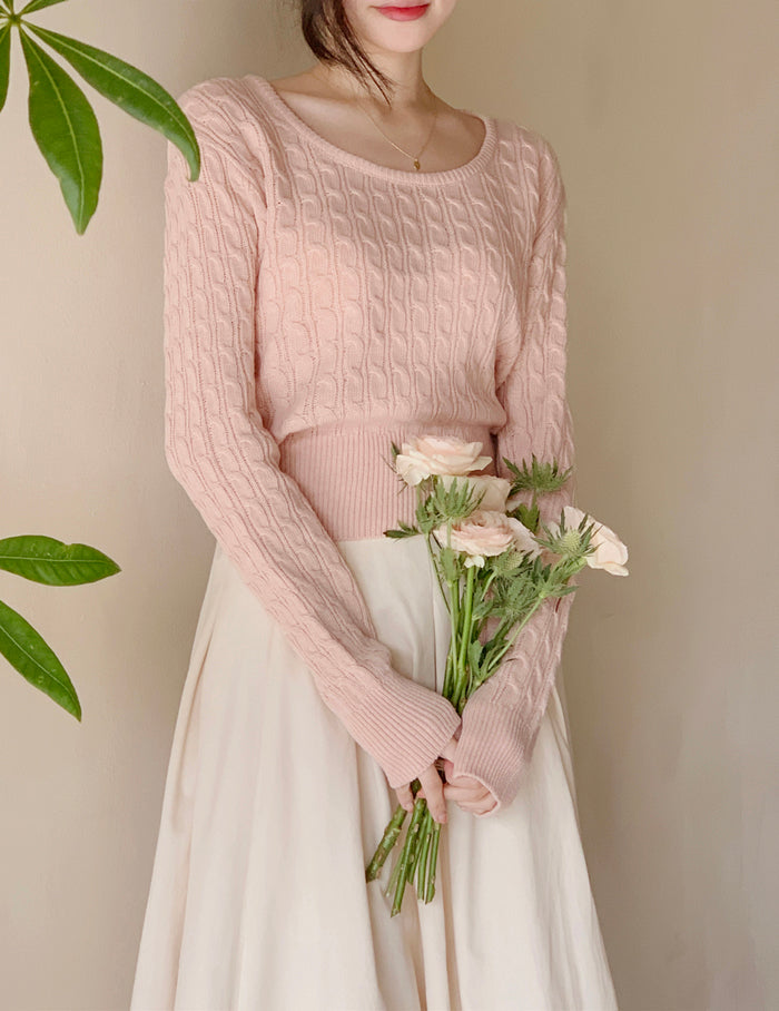 【🌷Soft】Pretzel Cable U-Neck Knit