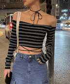 【🩶Korean Style Sexy】Ribbon Strap Off Shoulder Top 