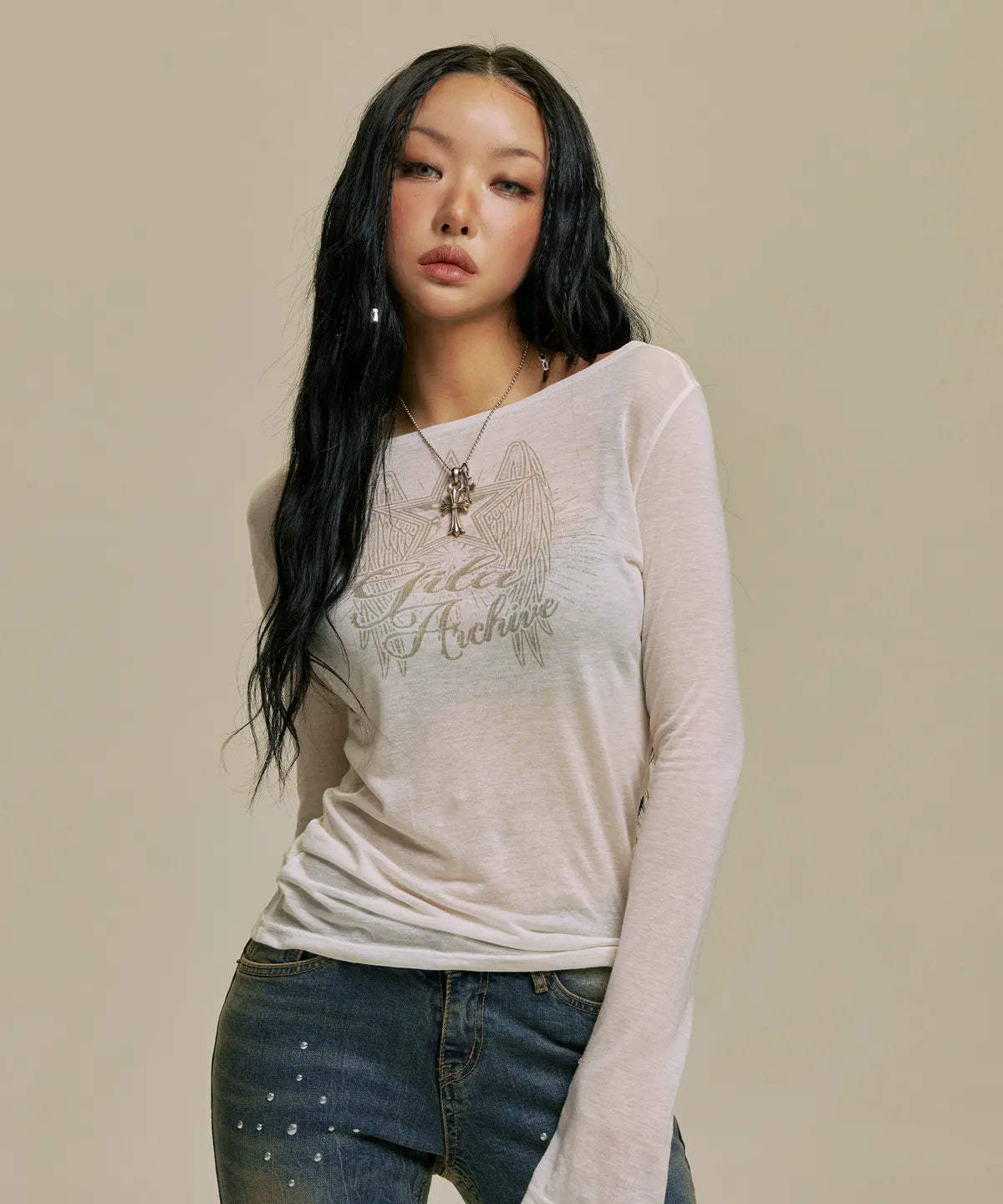 [Same as JISOO] STAR WING SHEER LONG SLEEVE