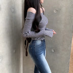 【🖤Innocent and Sexy】Stripe Off Shoulder Top｜KARINA's Style 