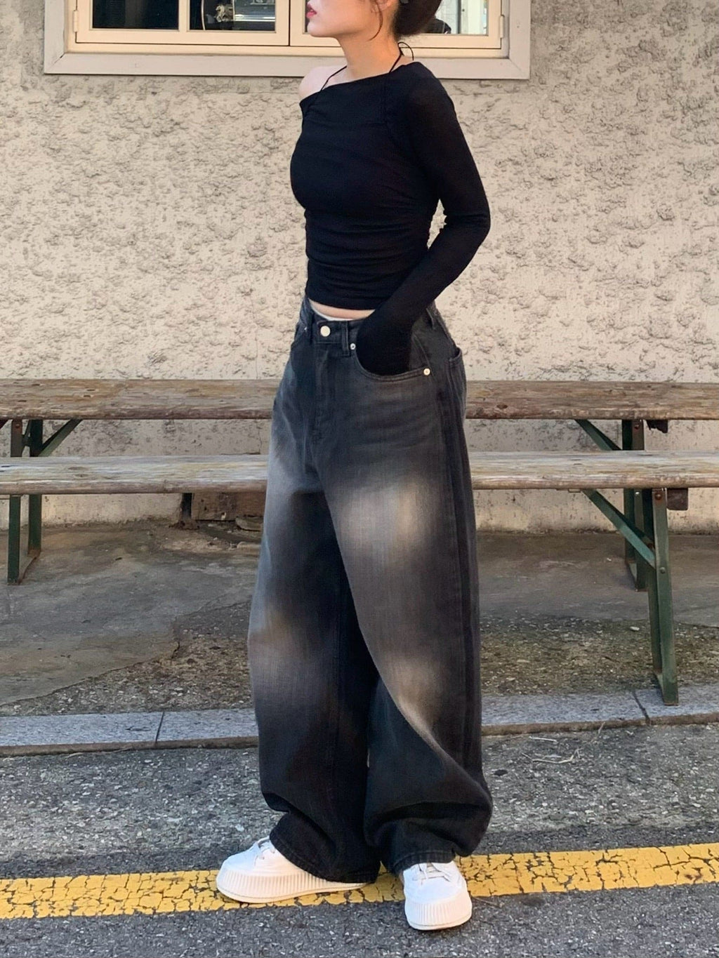 【🖤y2k vibe】Back Wide Jeans