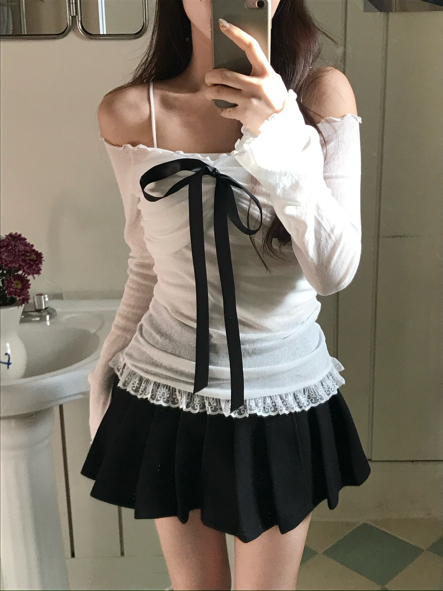 【🩶約會Pick】Ribbon Rose Top