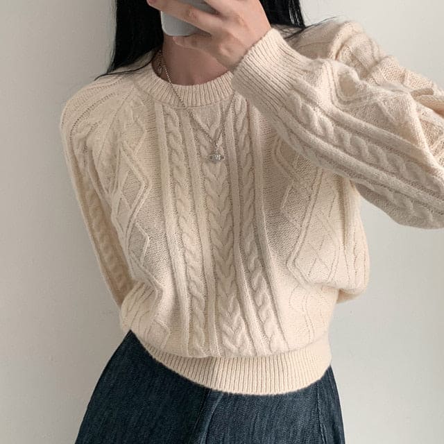 Autumn/Winter Color-Coated Cable Knit Tops