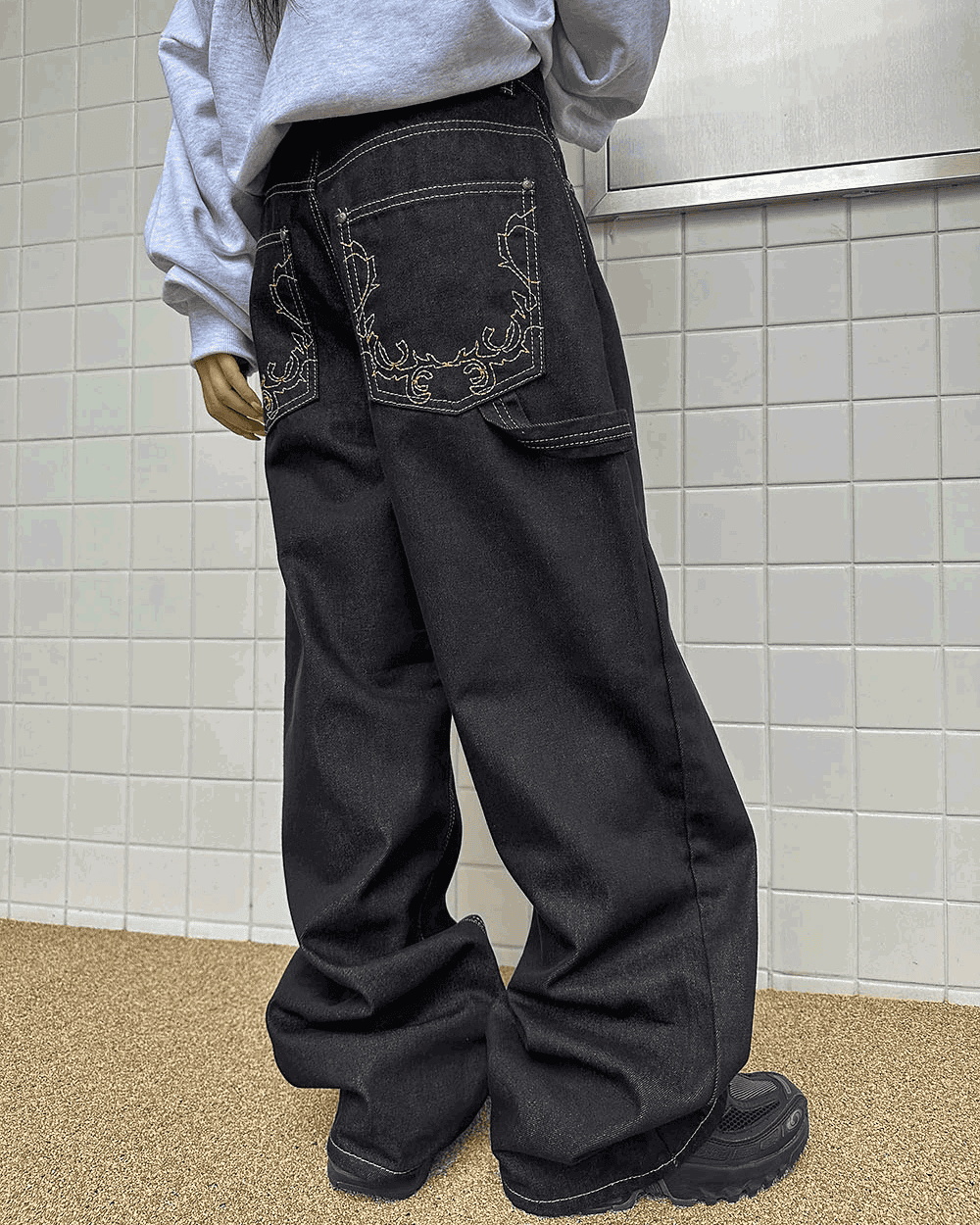 Stitch Denim Wide Pants 