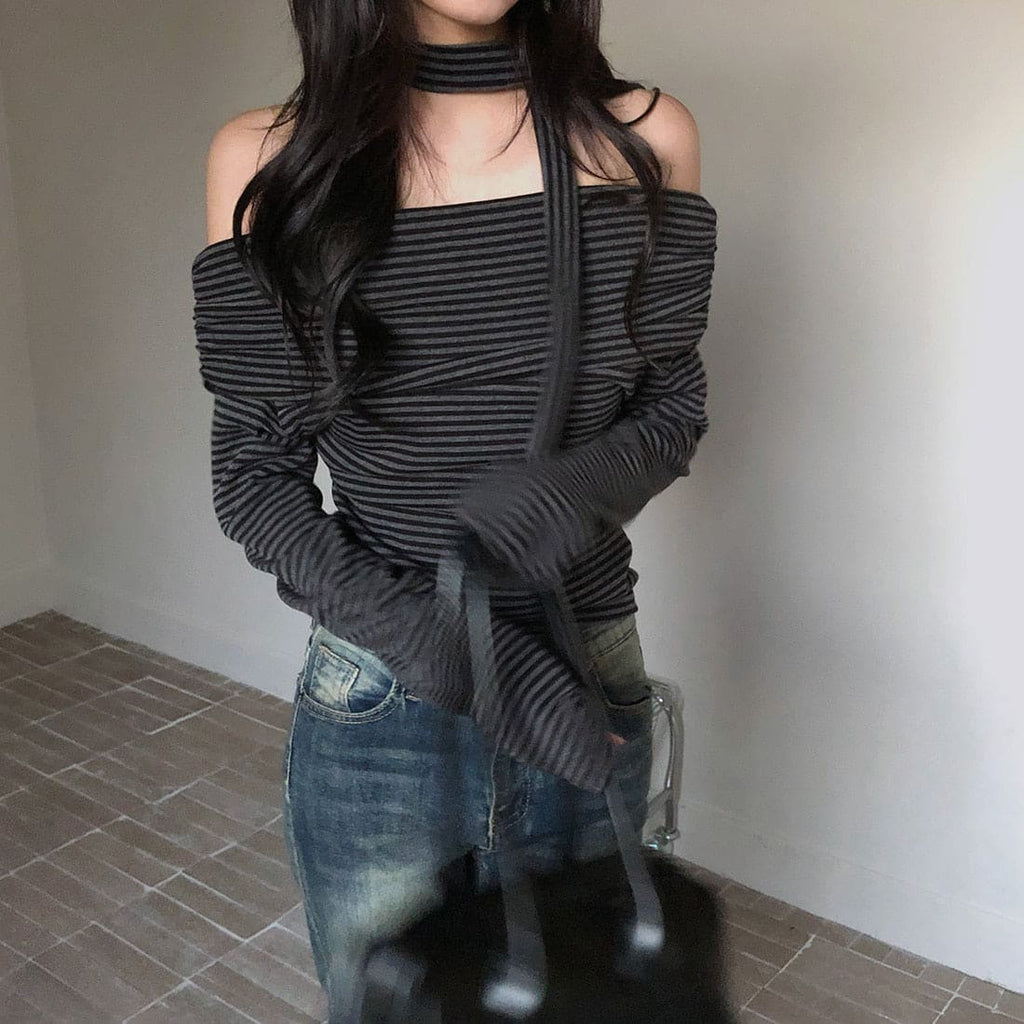 【🗝️Date Essential】Stripe Off Shoulder Set 