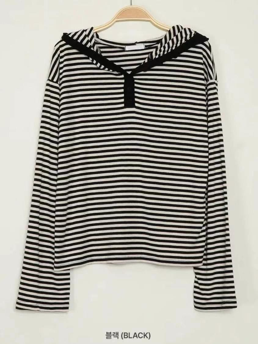 【🎧y2k vibe】Stripe Hoodie Tee 