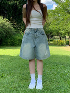 [Lazy Style] Balloon Denim Half Pants