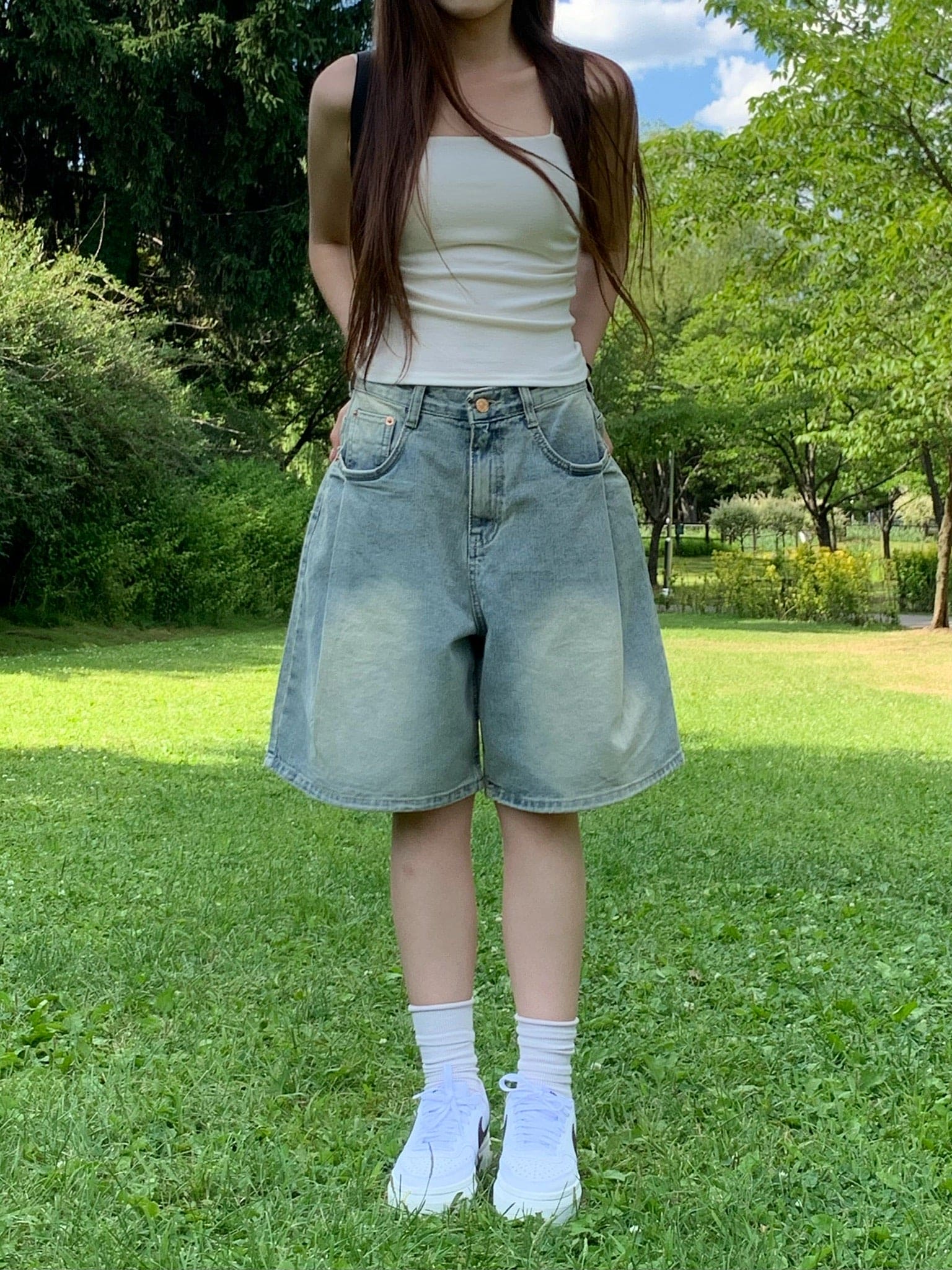 [Lazy Style] Balloon Denim Half Pants