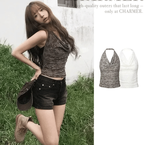 【小性感背心】Lace Draped Halter Top