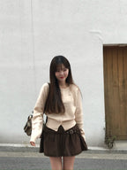 【🤎y2k vibe】Suede Lace Belt Skirt 