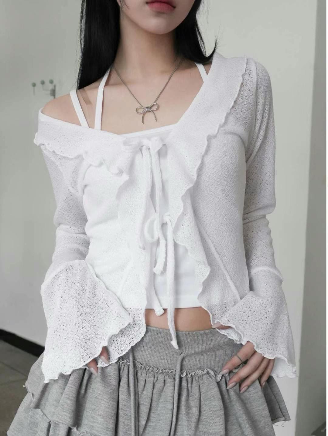 【🩶Korean Style Sexy】Ribbon Cardigan 