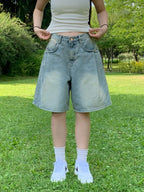 [Lazy Style] Balloon Denim Half Pants