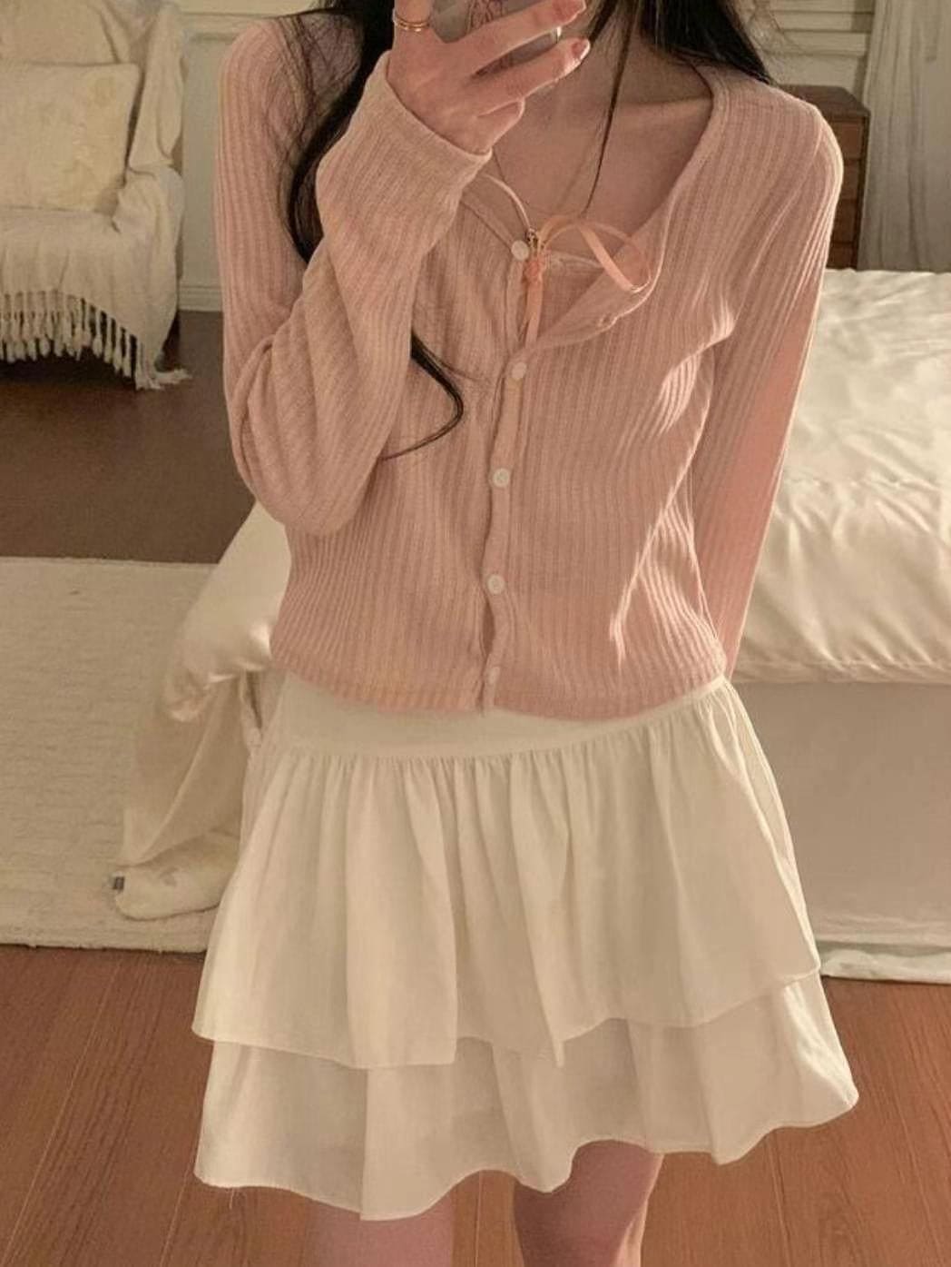 【🩰Ballet Core】Ribbon Lace Cardigan Set 