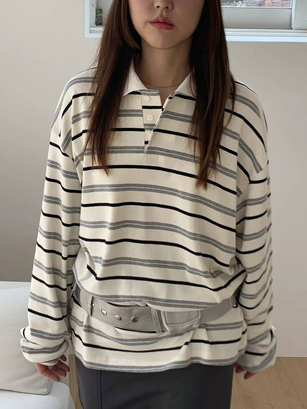 【🪵Simple and Versatile】Rugby Stripe Piket Tee 