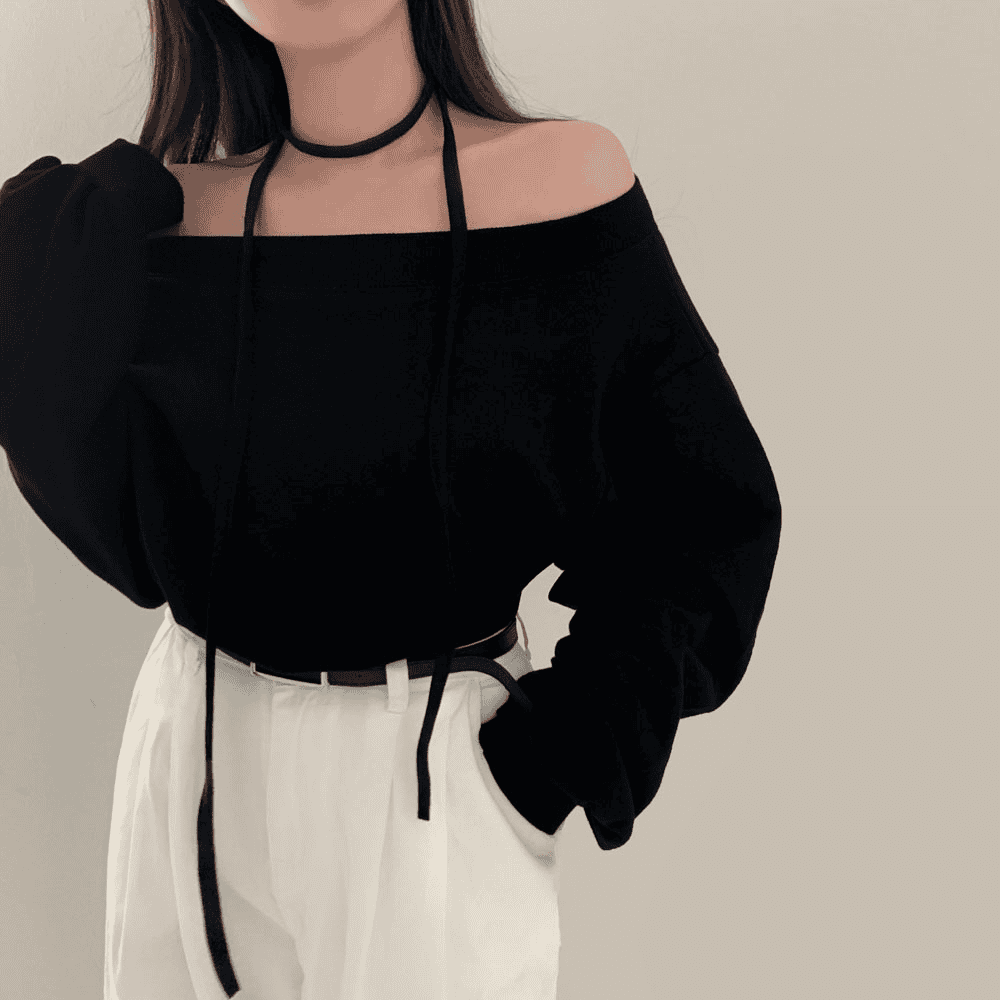 [Stylish Casual] Off-Shoulder Sweatshirt Scarf Set 