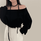 [Stylish Casual] Off-Shoulder Sweatshirt Scarf Set 