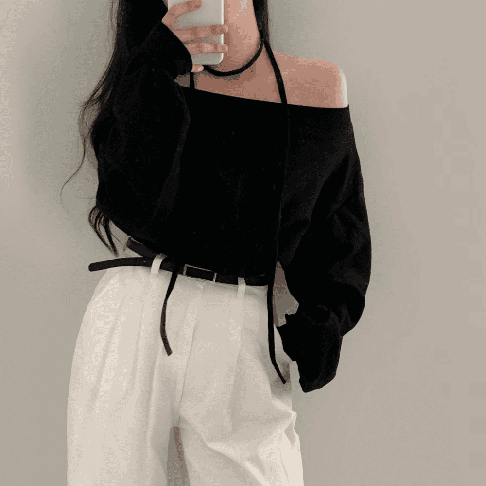 [Stylish Casual] Off-Shoulder Sweatshirt Scarf Set 