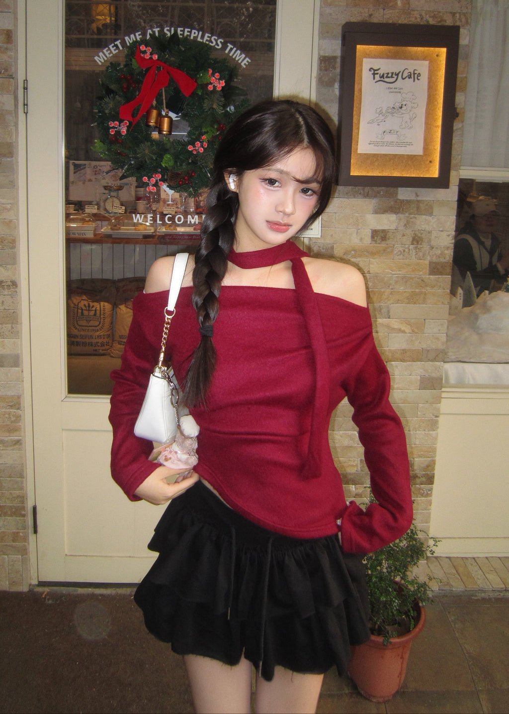 【Sweet Snowflakes】Off-Shoulder Tie Set 