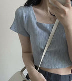 New gray-blue color! Wrinkle Crop Top 