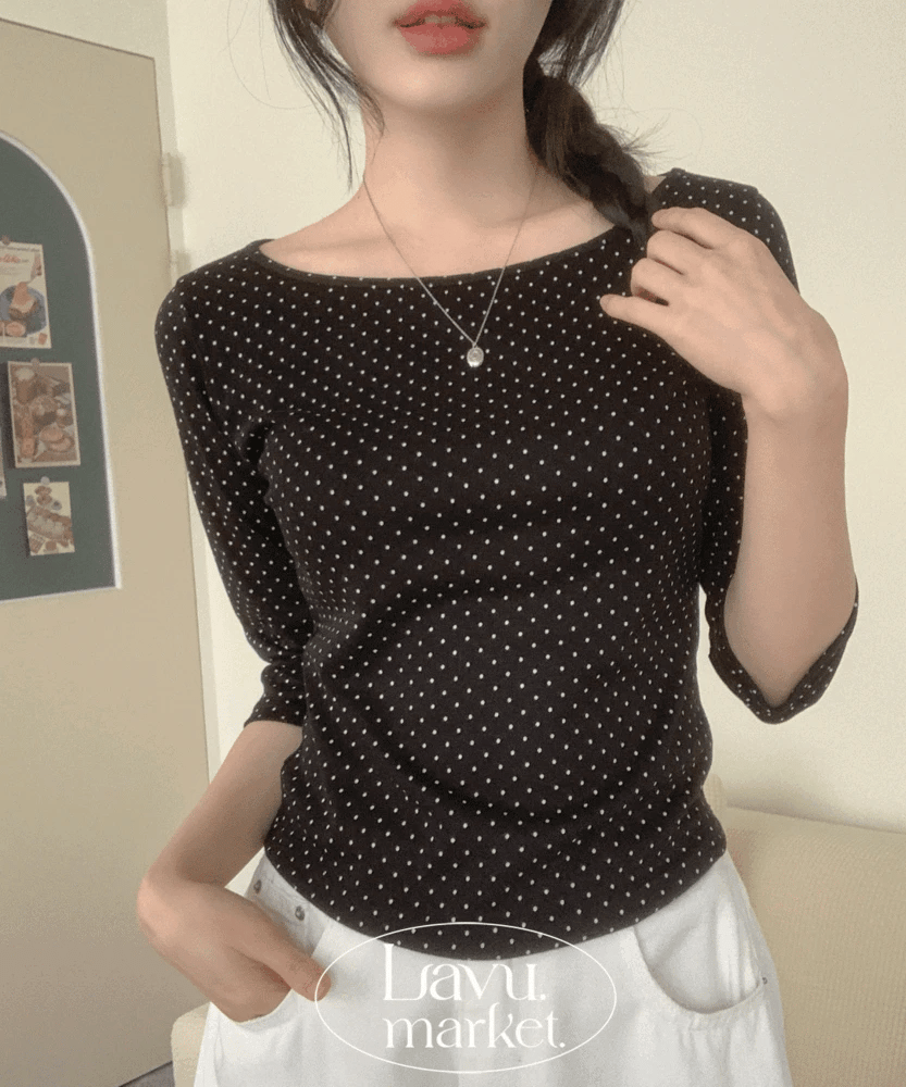 [polka dot three-quarter sleeves] Dot Round Tee 