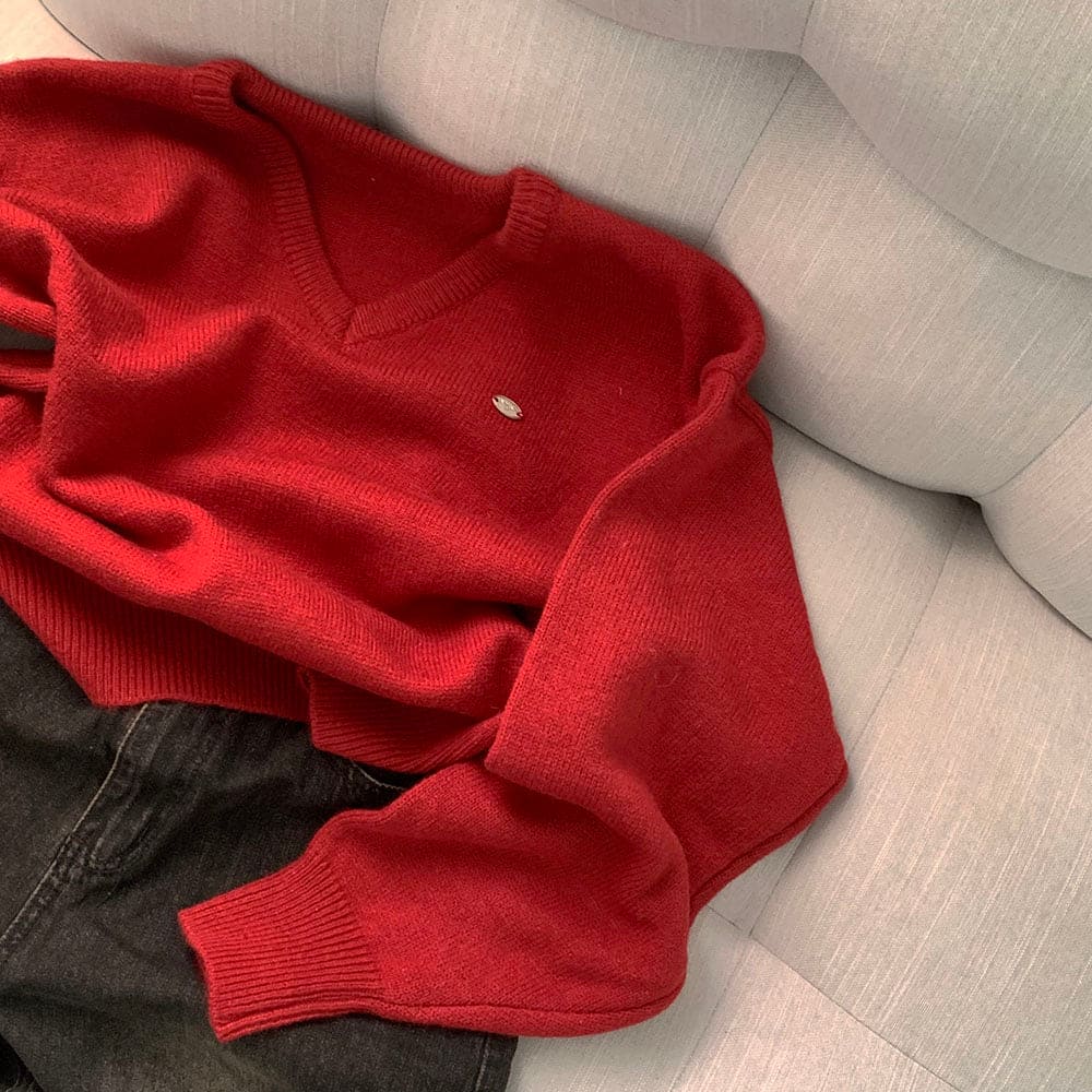 【🌷New Spring Arrivals】Label V-Neck Knit 