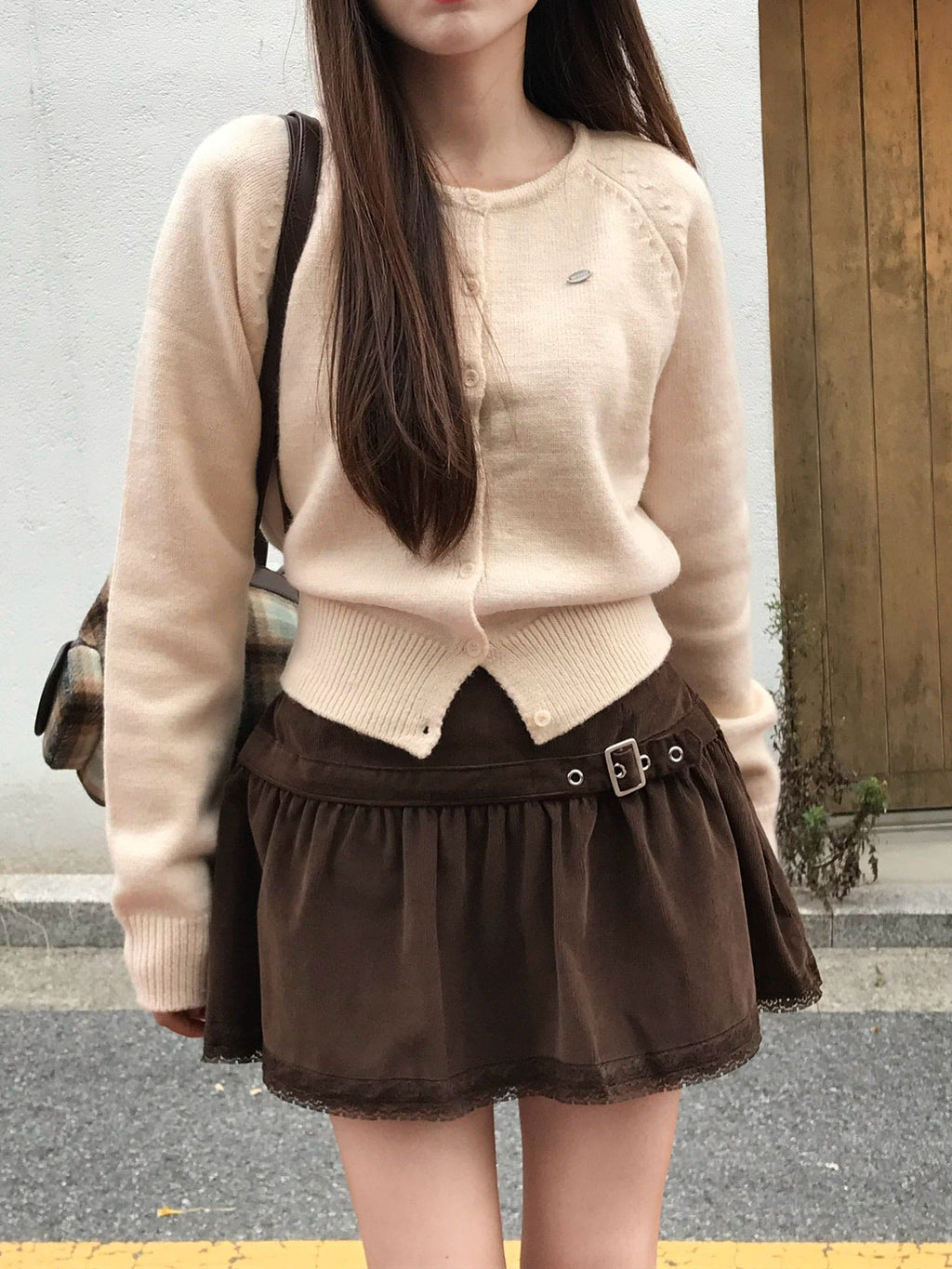 【🤎y2k vibe】Suede Lace Belt Skirt 