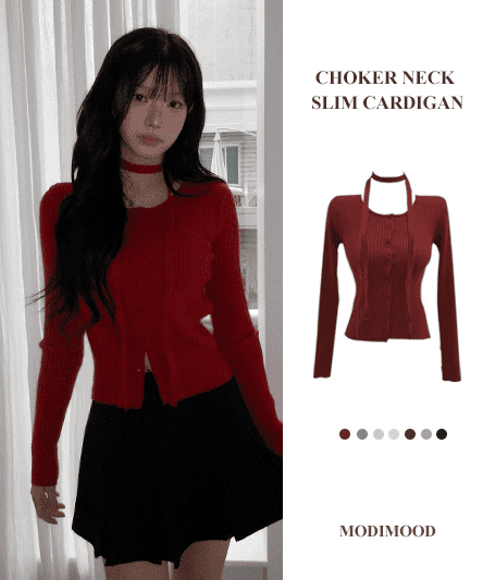 【🐰Christmas &amp; New Year Pick】Choker Neck Slim Cardigan 