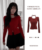 【🐰Christmas &amp; New Year Pick】Choker Neck Slim Cardigan 