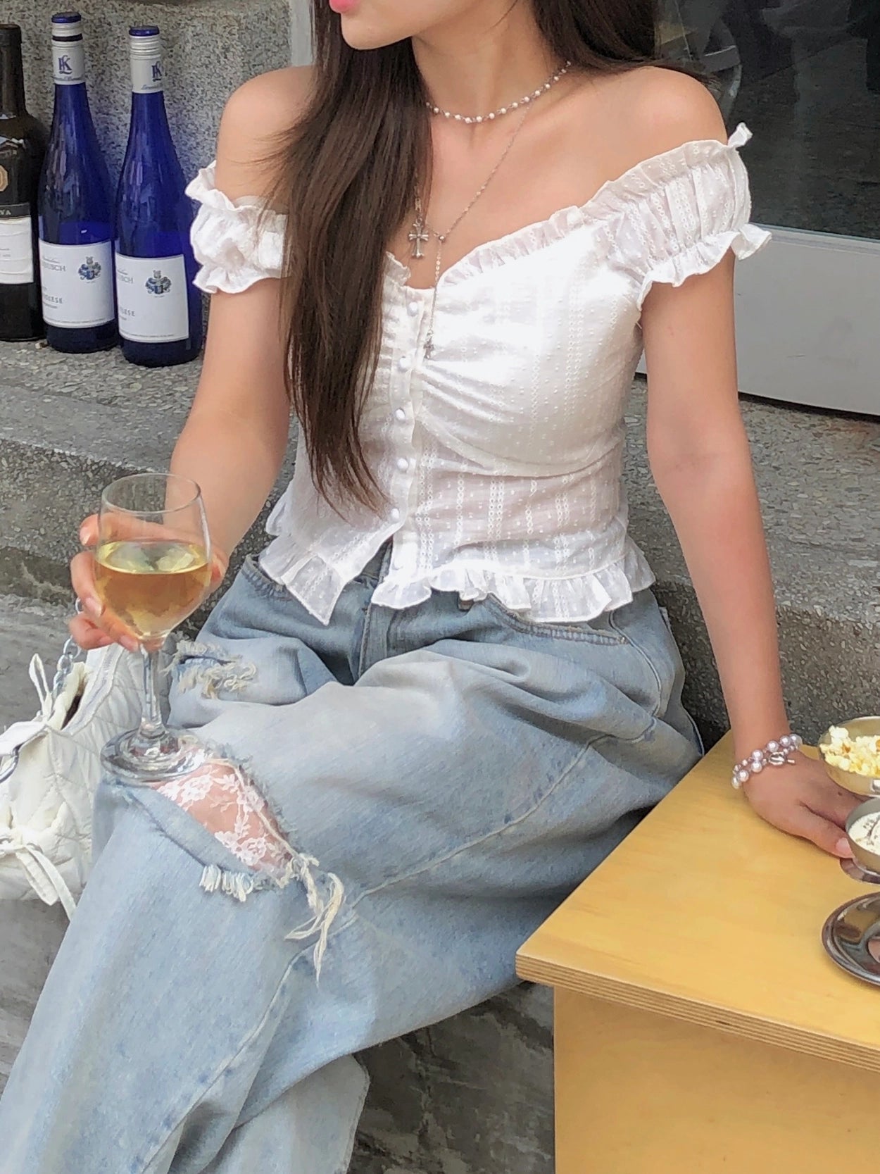 【OOTJ】Damaged Washing Wide Denim 