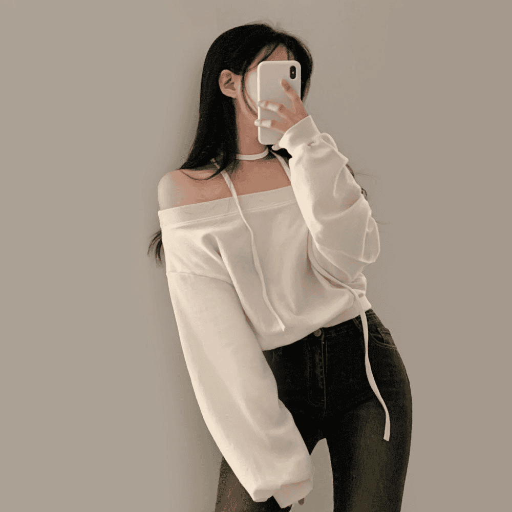 [Stylish Casual] Off-Shoulder Sweatshirt Scarf Set 