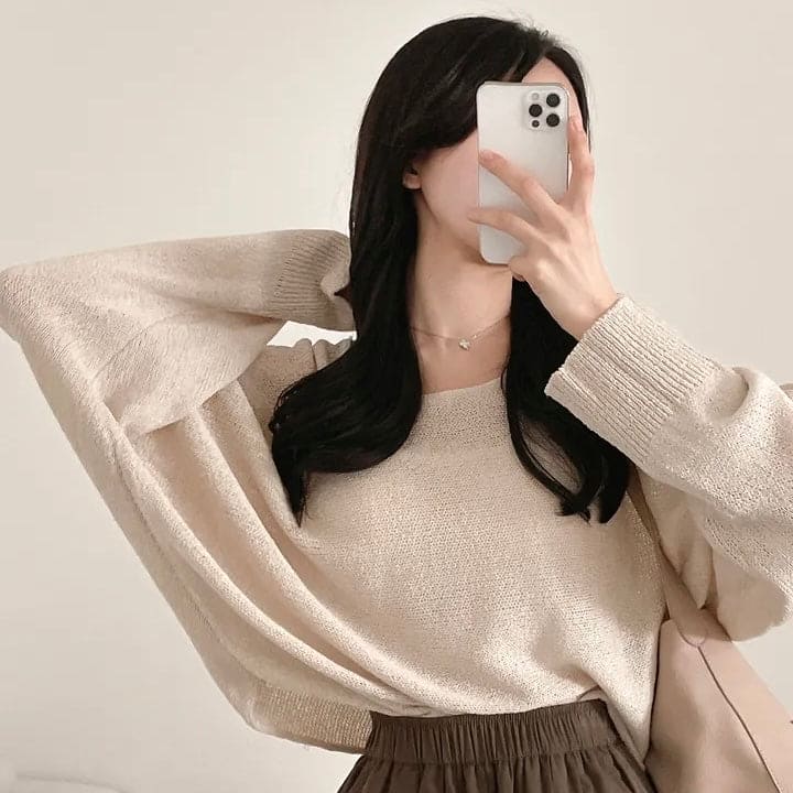 Orders surge! Basic loose-fitting knit long-sleeved shirt